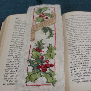 Bookmark DECEMBER -HOLLY Hand Stitched Flower of the Month Bookmark